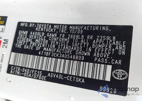 2010 Toyota Camry Se from USA, damaged, VIN 4T1BF3EK3AU548809